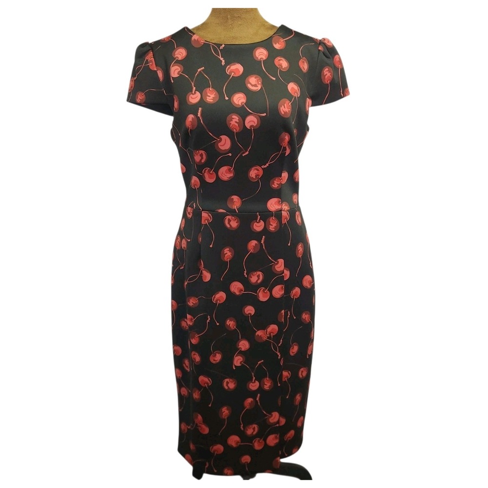 Betsy Johnson Dress Size 6 Cherry Print Scuba Fabric Novelty Women's Art